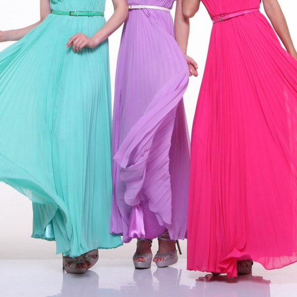Illusion V-Neck A-Line Pleated Prom Dress CD1499 - Picture 4 of 7